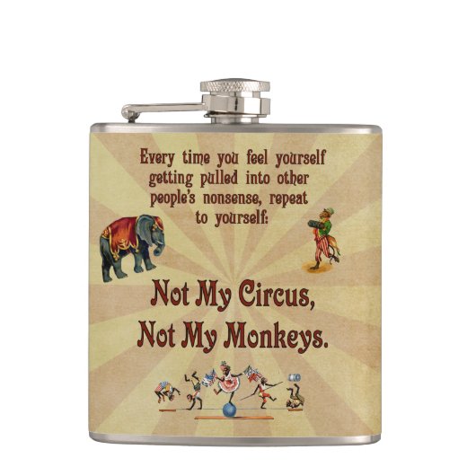 Niet mijn apen, niet mijn Circus Heupfles (Voorkant)