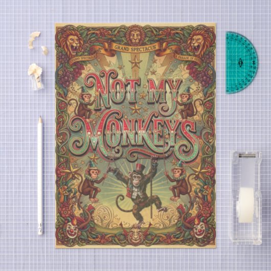 Niet mijn apen! Vintage Circus Extravaganza Tissuepapier (Craft)