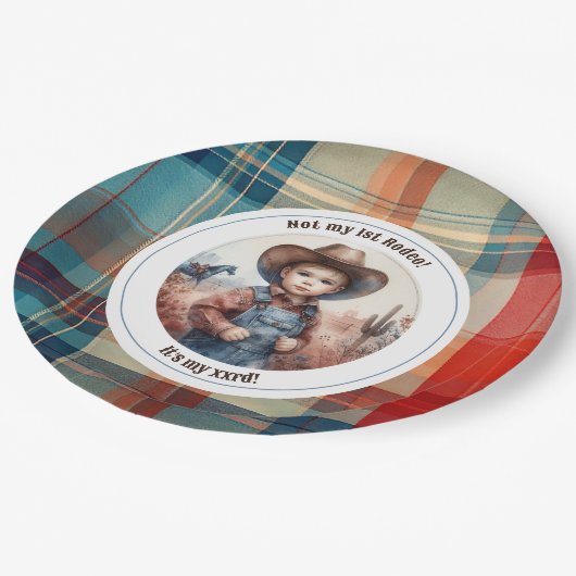 Niet mijn eerste Rodeo Cowboy Westerne verjaardag Papieren Bordje (Gekanteld)