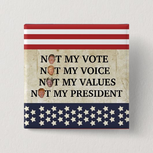 NIET MIJN PRESIDENT VIERKANTE BUTTON 5,1 CM (Voorkant)