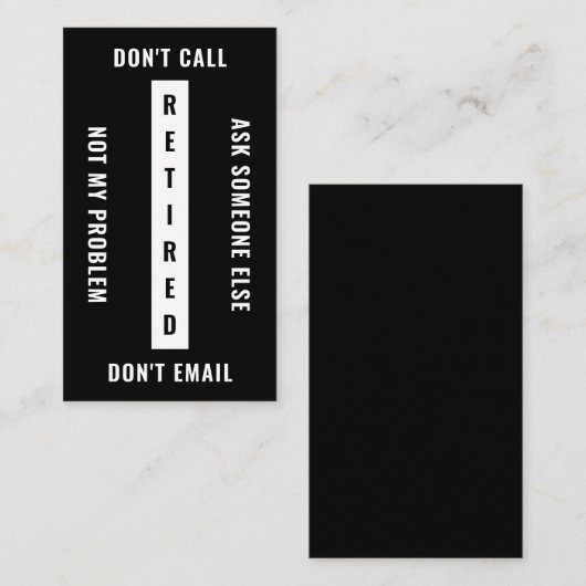 Niet mijn probleem in ruste, grappige pensionering visitekaartje (Voorkant / Achterkant)