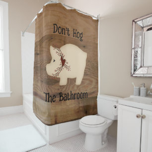 Niet naar de badkamer. douchegordijn