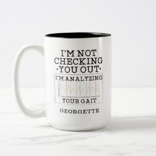 Niet naar je kijken Fysiotherapeut grap Tweekleurige Koffiemok