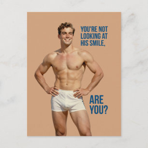 Niet naar zijn glimlach kijken - Vrolijke vintage- Briefkaart