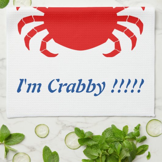 Niet nu.... Ik ben Crabby!!!!! Red Crab Blue Words Theedoek (Gevouwen)