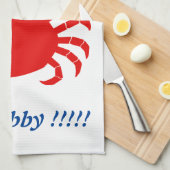 Niet nu.... Ik ben Crabby!!!!! Red Crab Blue Words Theedoek (Quarter Fold)