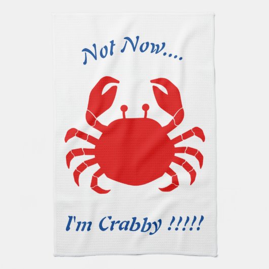 Niet nu.... Ik ben Crabby!!!!! Red Crab Blue Words Theedoek (Verticaal)