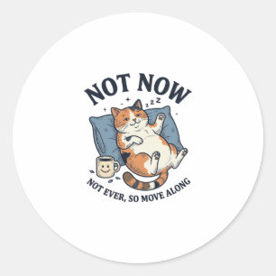 Niet Nu Luie Kat Vintage Gravure Grappige Kat Ontw Ronde Sticker