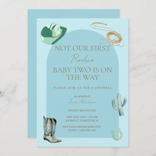 Niet onze/haar eerste Rodeo Baby Sprinkle uitnodig Kaart (Voorkant / Achterkant)