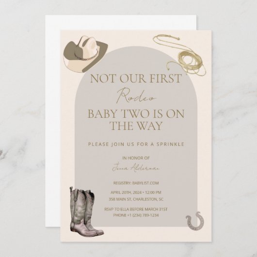 Niet Onze/Haar Eerste Rodeo Baby Stroo Uitnodiging (Voorkant / Achterkant)
