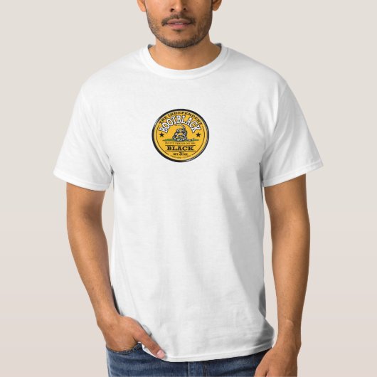 "Niet op mij lezen" Bootblack T-shirt (Voorkant)