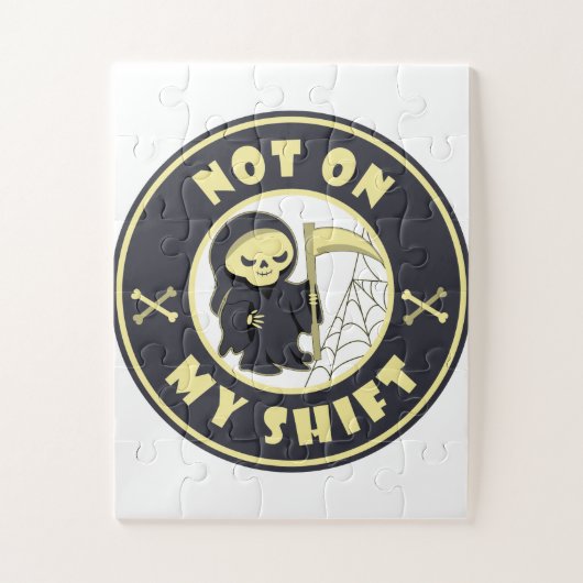 Niet op mijn shift Grim Reaper Halloween quote Legpuzzel (Verticaal)