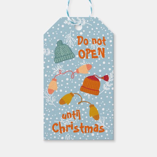 Niet openen · Gebreide Petten en wanten Winter Cadeaulabel (Voorkant)