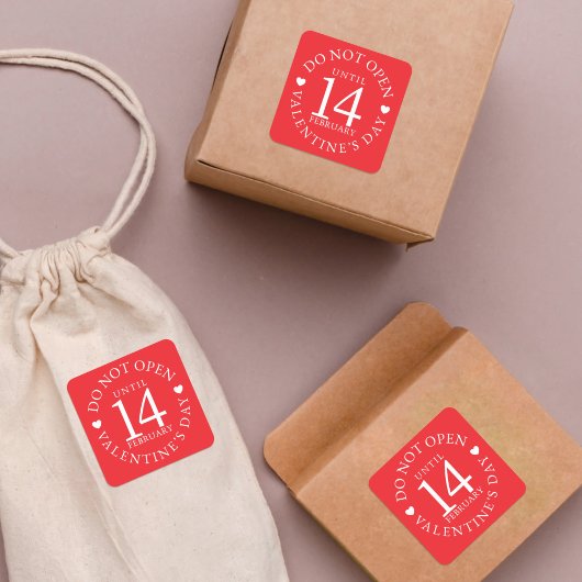 Niet openen tot 14e Valentijnsdag felrood Vierkante Sticker