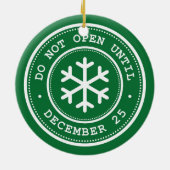 Niet openen tot 25 december groen keramisch ornament (Achterkant)