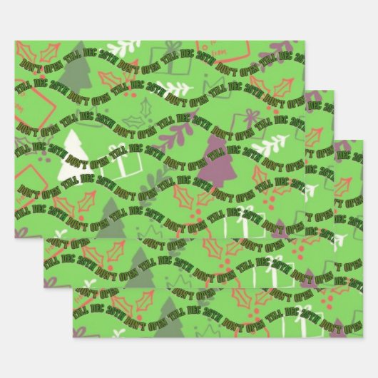 Niet Openen Tot 25 December Groen Kerstfeest Inpakpapier Vel (Set)