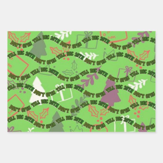 Niet openen tot 25 december Groene Kerst Inpakpapier Vel (Voorkant 2)
