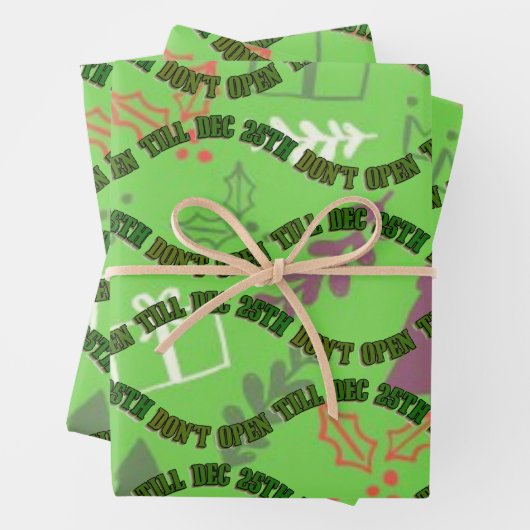 Niet openen tot 25 december Groene Kerst Inpakpapier Vel (In situ)