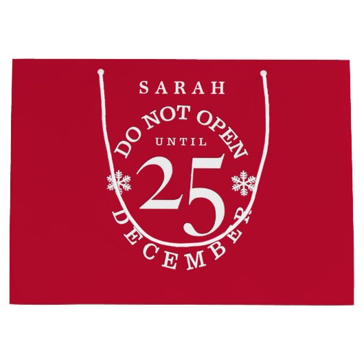 Niet openen tot 25 december kerstfeestdag large cadeautasje (Voorkant)