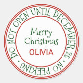 Niet openen tot 25 december met kerstcadeau ronde sticker (Voorkant)