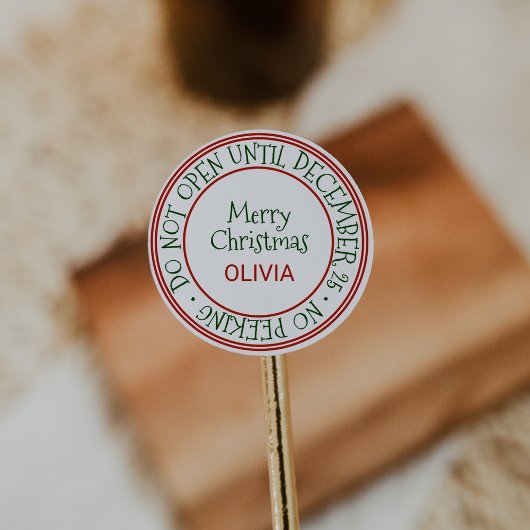 Niet openen tot 25 december met kerstcadeau ronde sticker