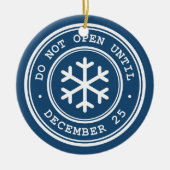 Niet openen tot blauw kerstkeramisch Ornament (Voorkant)