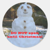 Niet openen tot Christmas Snowman Seashell Pet Ronde Sticker (Voorkant)