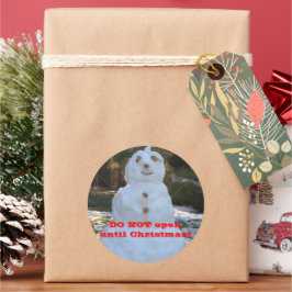 Niet openen tot Christmas Snowman Seashell Pet Ronde Sticker