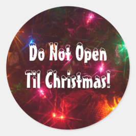 Niet openen tot de kerstverlichting ronde sticker