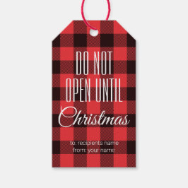 Niet openen tot kerst|Rode Buffalo-plaat Cadeaulabel