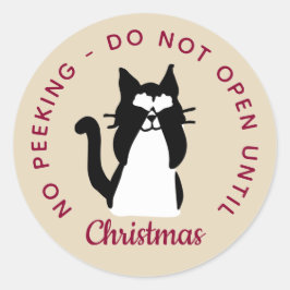 Niet Openen Tot Kerstmis Peekaboo Kitty Kat Ronde Sticker