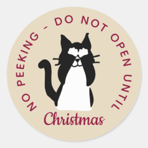 Niet Openen Tot Kerstmis Peekaboo Kitty Kat Ronde Sticker