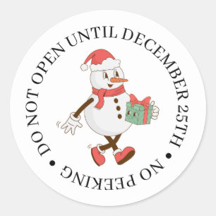 Niet Openen Tot Kerstmis Sneeuwman Ronde Sticker