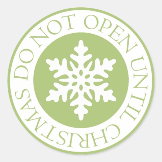 Niet openen tot Kerstmis sneeuwvlok limoengroen Ronde Sticker (Voorkant)