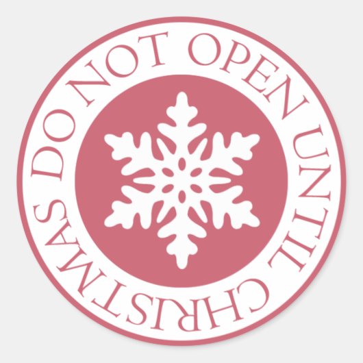 Niet openen tot Kerstmis Sneeuwvlok rood Ronde Sticker (Voorkant)