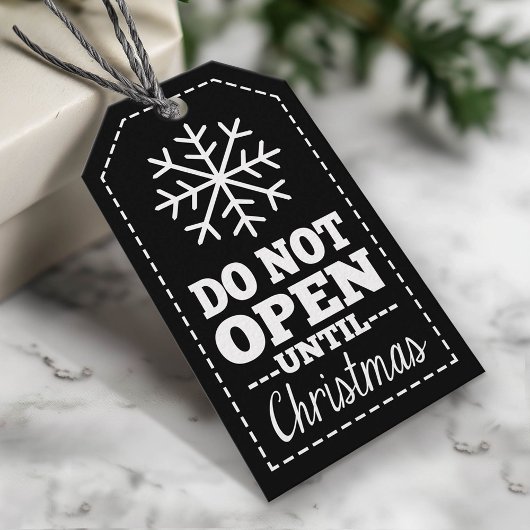 Niet openen tot Kerstmis Snowflake zwart wit Cadeaulabel