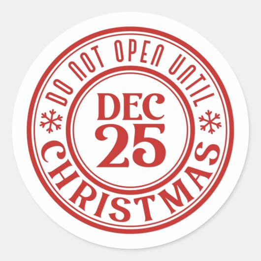 Niet openen tot kerstsneeuwvlokken ronde sticker (Voorkant)