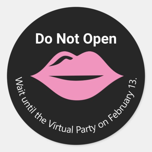Niet openen tot Virtual Party Galentine's Lips Ronde Sticker (Voorkant)