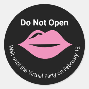 Niet openen tot Virtual Party Galentine's Lips Ronde Sticker