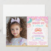 Niet opgroeien Doughnut verjaardag foto uitnodigin Kaart (Voorkant / Achterkant)