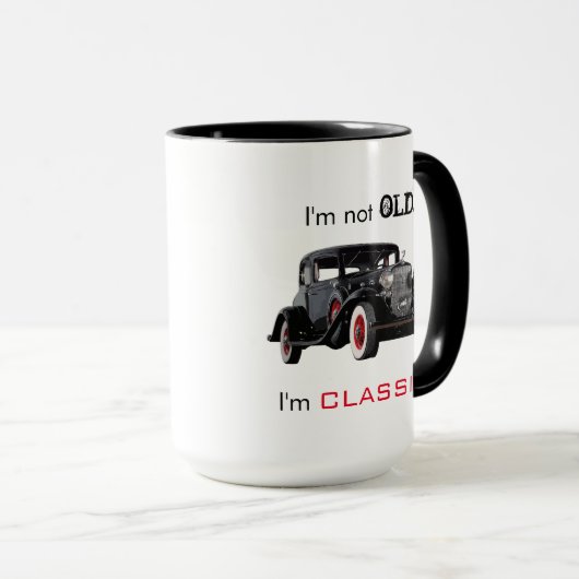 Niet oud, maar klassieke woekerwagen mok (Voorkant rechts)