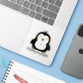 Niet porren de pinguïn contour cut sticker (Laptop met iPhone)