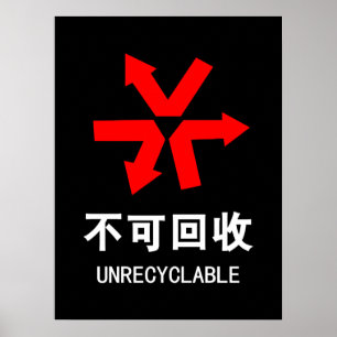 Niet recyclebaar ~ Chinees Taal Hanzi Bord Poster