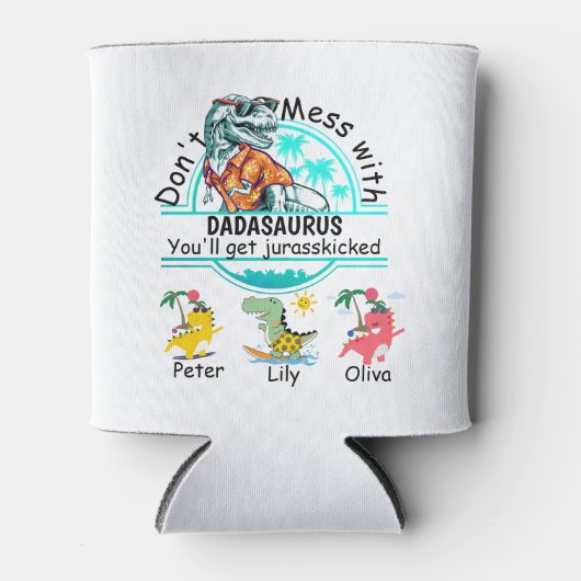 Niet rommelen met papasaurus zomervibes 3 kinderen blikjeskoeler (Voorkant)