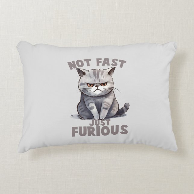 Niet snel, gewoon woedend - Grey Cat Humor Accent Kussen (Voorkant)
