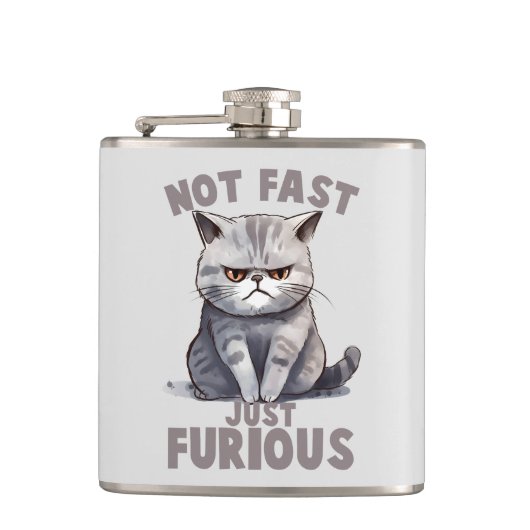 Niet snel, gewoon woedend - Grey Cat Humor Heupfles (Voorkant)