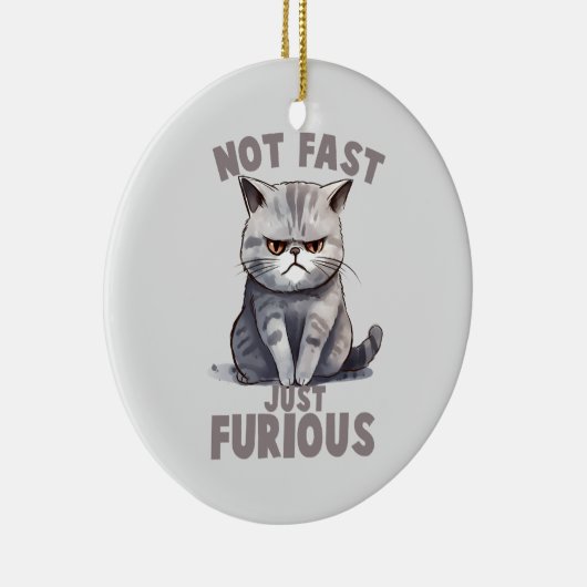 Niet snel, gewoon woedend - Grey Cat Humor Keramisch Ornament (Rechts)