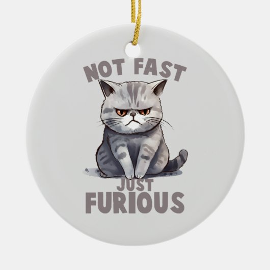 Niet snel, gewoon woedend - Grey Cat Humor Keramisch Ornament (Voorkant)