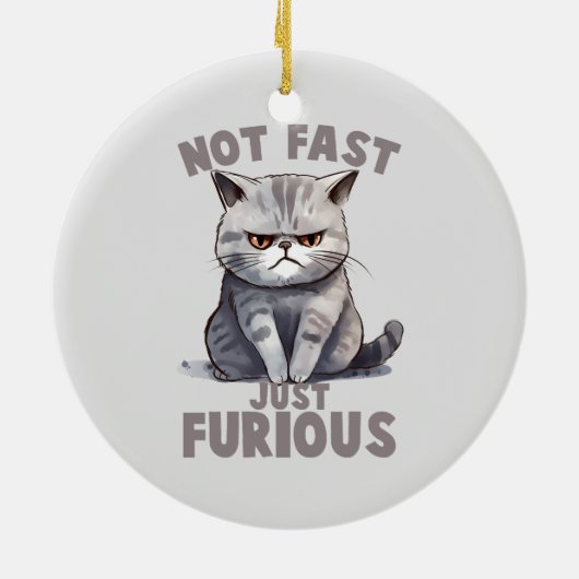 Niet snel, gewoon woedend - Grey Cat Humor Keramisch Ornament (Achterkant)