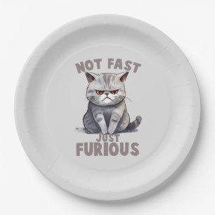 Niet snel, gewoon woedend - Grey Cat Humor Papieren Bordje